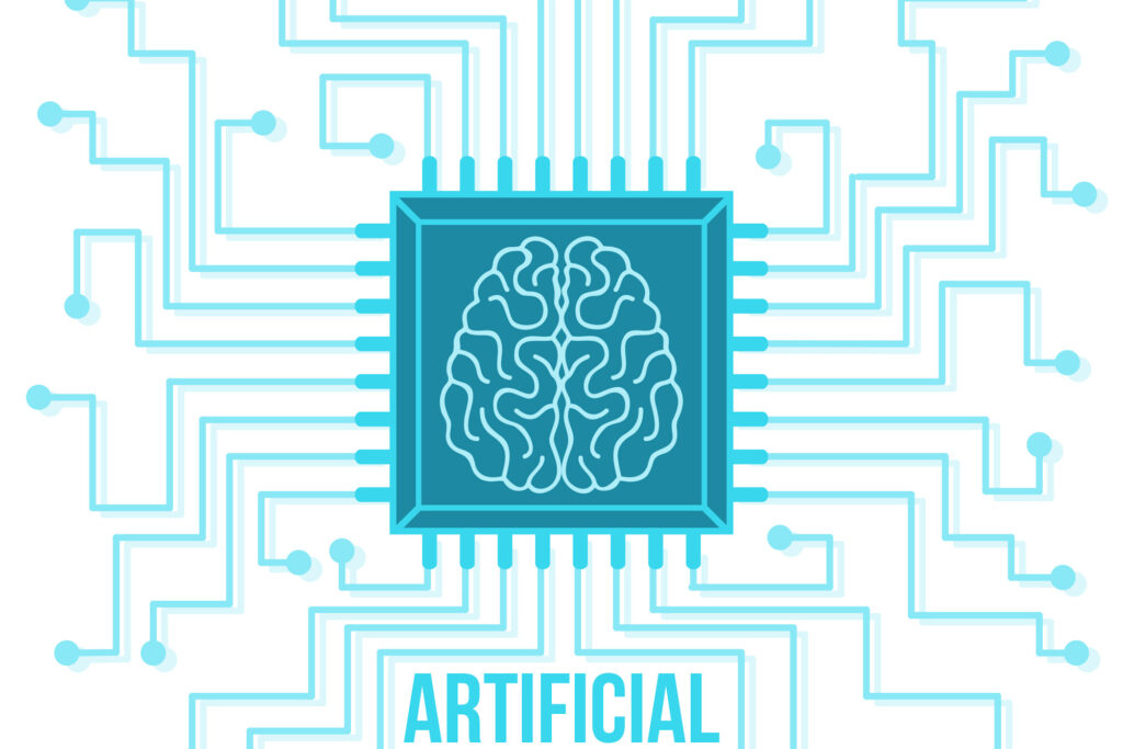 Umelá inteligencia znázornená formou čipu na ktorom je mozog.
